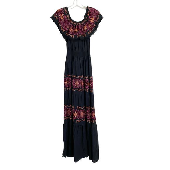 Nightcap Black Off Shoulder Maxi Dress Embroidered Size 1 = XS Bohemian,Coquette - Picture 1 of 6